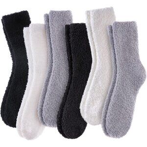 Women Fuzzy Socks Cozy Fluffy Warm Slipper Microfiber Soft Sleep Grey White